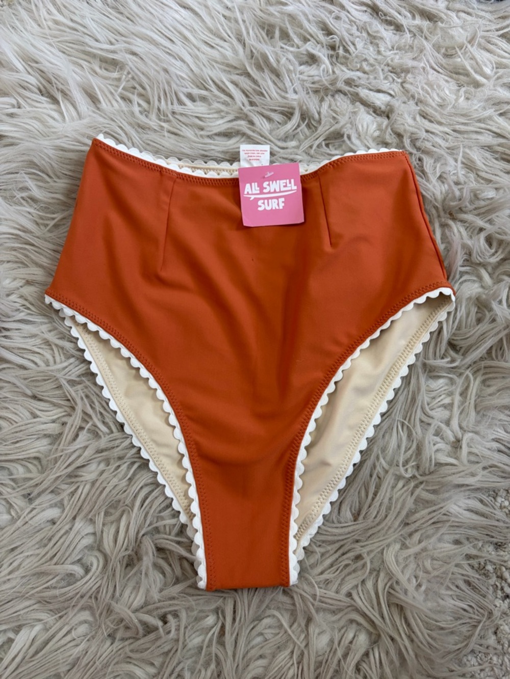 NWT Hammies Rust Orange Retro High Rise Ruffle Bikini Bottoms Size Small